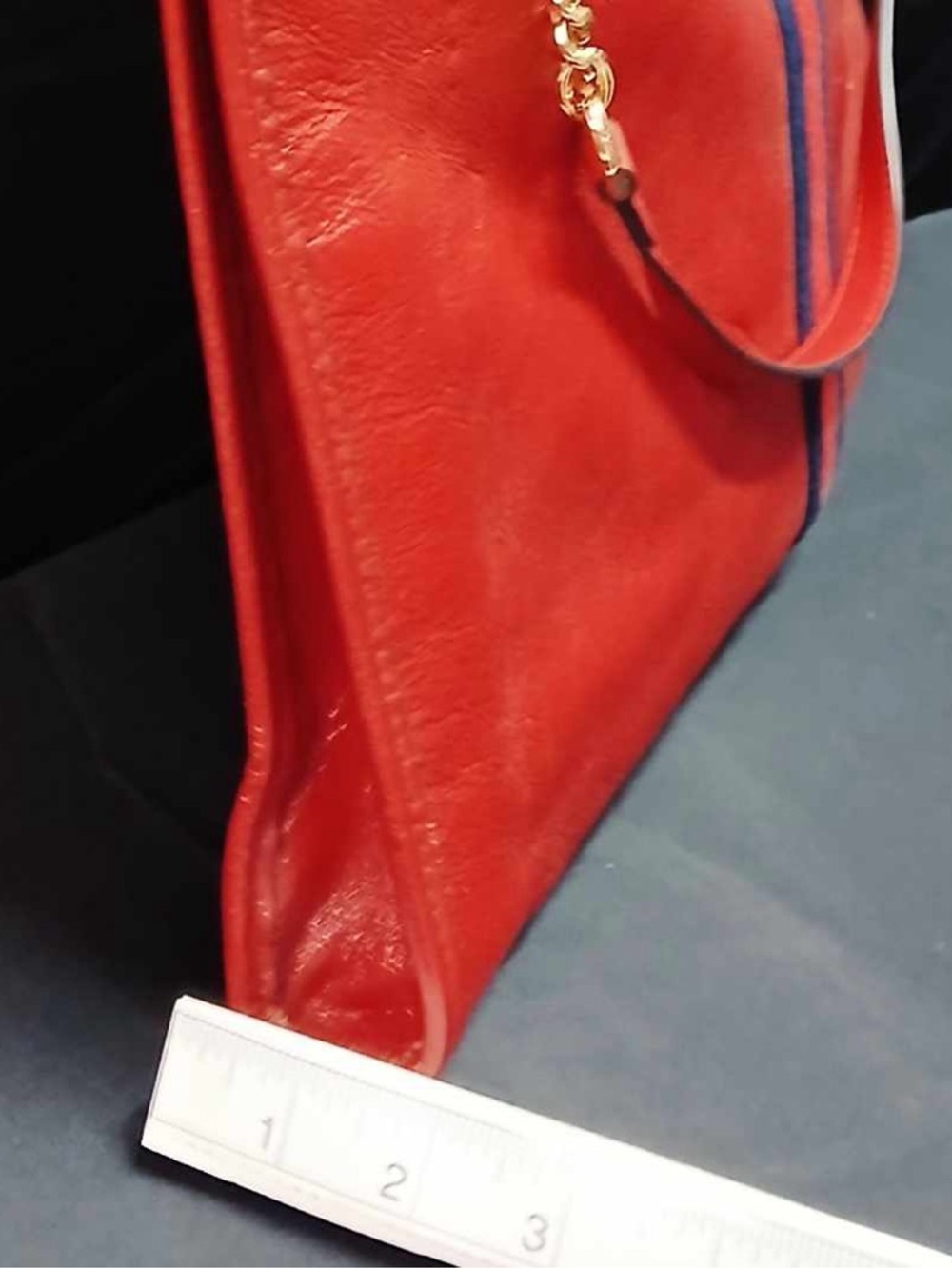 Gucci Rajah Tote w/accessory bag, Red leather, Navy & Gold trim w/enamel tiger❤️ - Picture 3 of 9